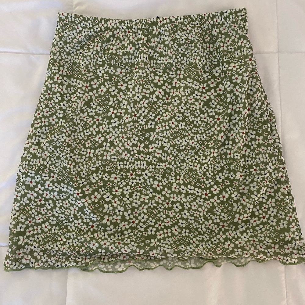 SHEIN Green Floral Mini Skirt